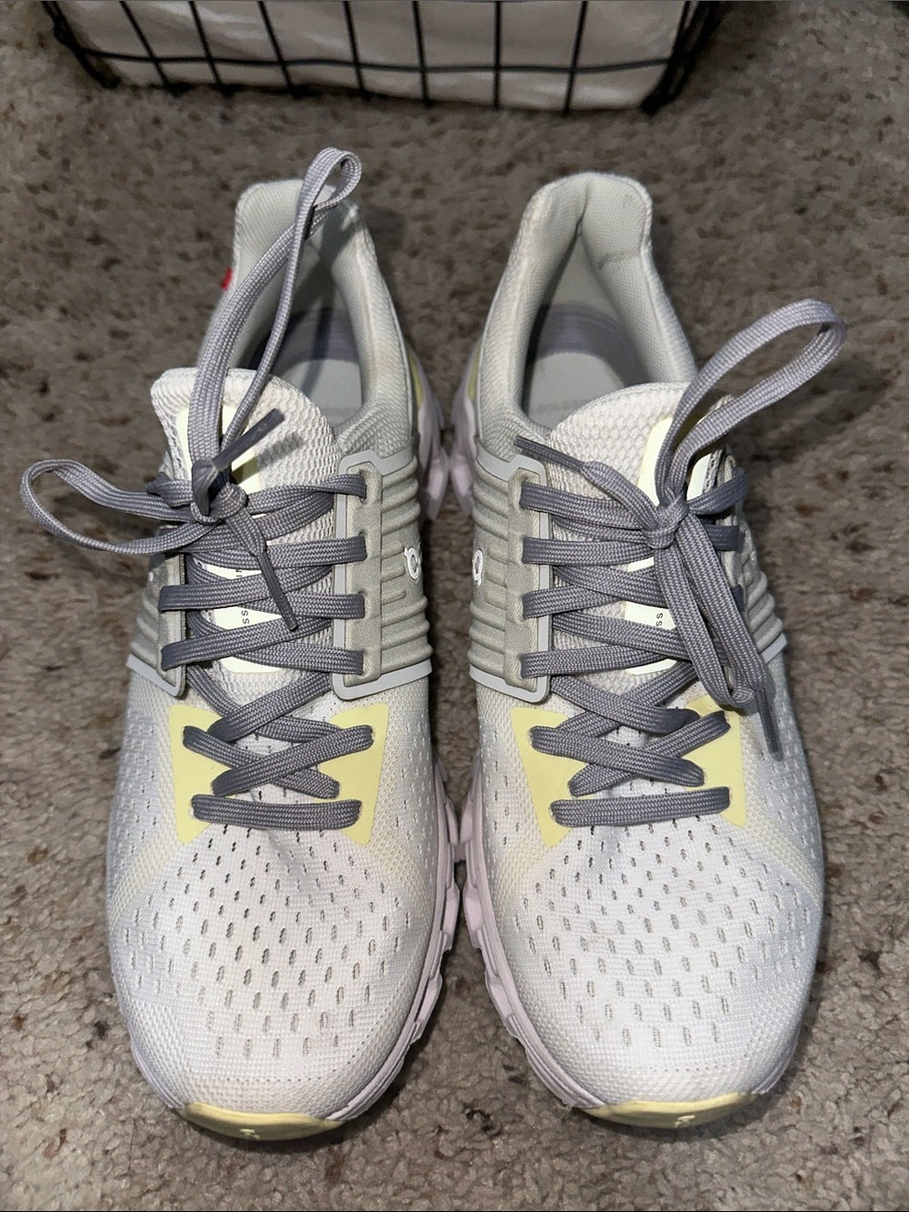 Light Grey Women's On-Cloud Sneakers with Pale Yellow Accents
